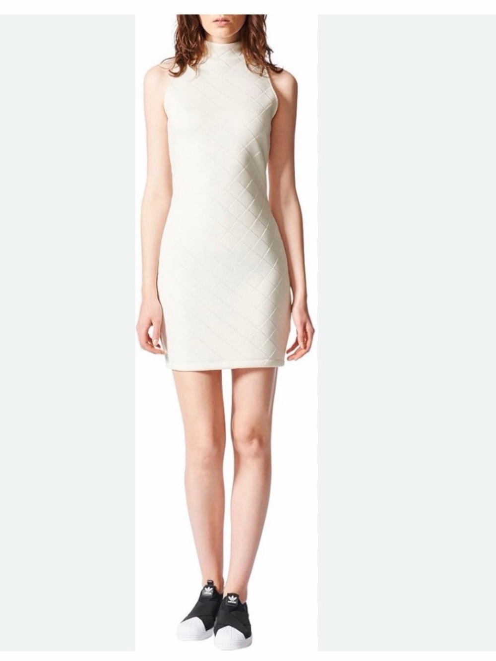 adidas Ivory High-Neck Sleeveless Mini Dress